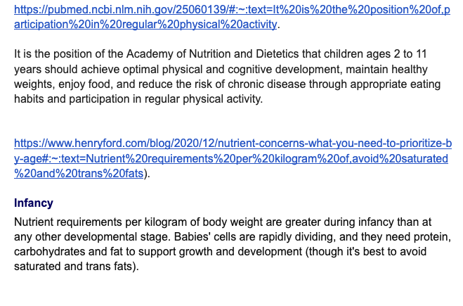 Here, I did research on the most important ages or age groups of children of when they need to be eating or have the best eating habits.